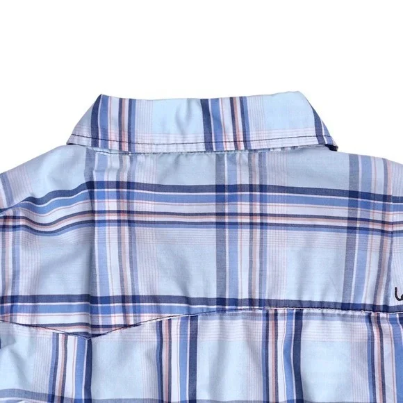 KAVU Mens Large Blue Plaid Short Sleeve Button‎ Up Outdoor Casual Shirt - Picture 9 of 16